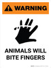 Warning: Animals Will Bite Fingers White with Icon Portrait - Wall Sign
