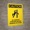 Caution: De-Energize Spreader Before Working on Auger with IconPortrait - Wall Sign Caution: De-Energize Spreader Before Working on Auger with IconPortrait - Wall Sign