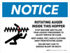 Notice: Rotating Auger Inside - Stop Machine and Follow Lockout ProceduresLandscape - Wall Sign