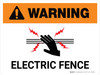 Warning: Electric Fence with Icon White Landscape - Wall Sign