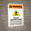 Warning: Deadly Manure Gases with Hazard Icon White Portrait - Wall Sign