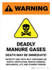 Warning: Deadly Manure Gases with Hazard Icon White Portrait - Wall Sign