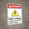 Danger: High Voltage Contact ANSI - Wall Sign