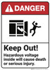 Danger: Keep Out Hazardous Voltage - Wall Sign Danger: Keep Out Hazardous Voltage - Wall Sign