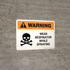 Warning: Wear Respirator While Spraying with Icon Landscape - Wall Sign