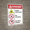 Danger: Highly Flammable No Smoking Open Flames ANSI - Wall Sign Danger: Highly Flammable No Smoking Open Flames ANSI - Wall Sign