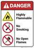 Danger: Highly Flammable No Smoking Open Flames ANSI - Wall Sign Danger: Highly Flammable No Smoking Open Flames ANSI - Wall Sign