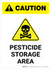Caution: Pesticide Storage Area with Hazard Icon Portrait - Wall Sign