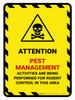 Attention: Pest Management - Activities are Being Performed Hazard Lines with Icon Portrait - Wall Sign Attention: Pest Management - Activities are Being Performed Hazard Lines with Icon Portrait - Wall Sign