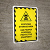 Pesticide Storage Area Use Proper PPE Hazard Lines with Icon Portrait - Wall Sign
