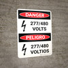 Danger: 277-480 Volts Bilingual Spanish Portrait with Icon - Wall Sign