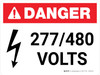Danger: 277-480 Volts Landscape with Icon - Wall Sign