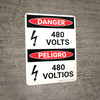 Danger: 480 Volts Bilingual Spanish Portrait with Icon - Wall Sign