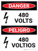 Danger: 480 Volts Bilingual Spanish Portrait with Icon - Wall Sign