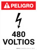 Danger: 480 Volts Spanish Portrait with Icon - Wall Sign Danger: 480 Volts Spanish Portrait with Icon - Wall Sign