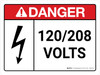 Danger: ANSI 120-208 Volts Landscape with Icon - Wall Sign Danger: ANSI 120-208 Volts Landscape with Icon - Wall Sign