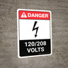 Danger: ANSI 120-208 Volts Portrait with Icon - Wall Sign Danger: ANSI 120-208 Volts Portrait with Icon - Wall Sign