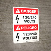 Danger: ANSI 120-240 Volts Portrait Bilingual Spanish with Icon - Wall Sign
