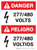Danger: ANSI 277-480 Volts Portrait Bilingual with Icon - Wall Sign Danger: ANSI 277-480 Volts Portrait Bilingual with Icon - Wall Sign