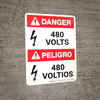 Danger: ANSI 480 Volts Portrait Bilingual Spanish with Icon - Wall Sign