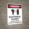 Danger: Electrical Closet Do Not Enter Without Permission Portrait with Icon - Wall Sign