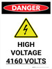 Danger: High Voltage 4160 Volts Portrait with Icon - Wall Sign