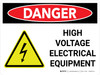 Danger: High Voltage Electrical Equipment Landscape with Icon - Wall Sign Danger: High Voltage Electrical Equipment Landscape with Icon - Wall Sign