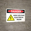 Danger: High Voltage Electrical Room Landscape with Icon - Wall Sign