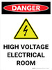 Danger: High Voltage Electrical Room Portrait with Icon - Wall Sign