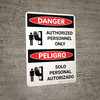 Danger: Authorized Personnel Only Bilingual Spanish with Icons - Wall Sign