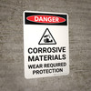 Danger: Corrosive Materials Wear Required Protection Portrait with Icon - Wall Sign