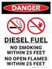 Danger: Diesel Fuel No Smoking Within 25 Feet No Open Flames Portrait with Icon - Wall Sign Danger: Diesel Fuel No Smoking Within 25 Feet No Open Flames Portrait with Icon - Wall Sign
