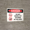 Danger: Do Not Smoke Eat ot Drink In This Area Landscape with Icon - Wall Sign