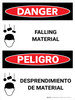 Danger: Falling Material Bilingual Spanish with Icons - Wall Sign