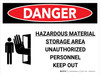 Danger: Hazardous Material Storage Area Keep Out Landscape with Icons - Wall Sign