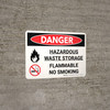 Danger: Hazardous Waste Storage Flammable No Smoking Landscape with Icon - Wall Sign