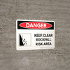 Danger: Keep Clear Rockfall Risk Landscape with Icon - Wall Sign Danger: Keep Clear Rockfall Risk Landscape with Icon - Wall Sign
