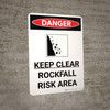 Danger: Keep Clear Rockfall Risk Portrait with Icon - Wall Sign
