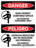 Danger: Spanish Non Permit Confined Space Bilingual Spanish with Icons - Wall Sign Danger: Spanish Non Permit Confined Space Bilingual Spanish with Icons - Wall Sign