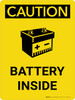 Caution: Battery Inside Portrait With Icon - Wall Sign Caution: Battery Inside Portrait With Icon - Wall Sign