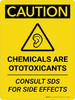 Caution: Chemicals are Ototoxicants Portrait With Icon - Wall Sign