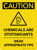 Caution: Chemicals are Ototoxicants Wear PPE Portrait With Icon - Wall Sign