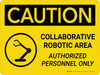 Caution: Collaborative Robotic Area Landscape With Icon - Wall Sign Caution: Collaborative Robotic Area Landscape With Icon - Wall Sign