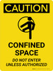 Caution: Confined Space Do Not Enter Unless Authorized Portrait With Icon - Wall Sign