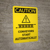 Caution: Conveyors Start Automatically Portrait With Icon - Wall Sign Caution: Conveyors Start Automatically Portrait With Icon - Wall Sign