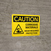Caution: Corrosive Materials Wear Required Protection Landscape With Icon - Wall Sign Caution: Corrosive Materials Wear Required Protection Landscape With Icon - Wall Sign