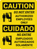 Caution: Do Not Enter Authorized Personnel Only Bilingual Spanish With Icons - Wall Sign Caution: Do Not Enter Authorized Personnel Only Bilingual Spanish With Icons - Wall Sign