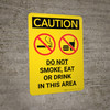 Caution: Do Not Smoke Eat Drink In This area Portrait With Icons - Wall Sign