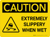 Caution: Extremely Slippery When Wet Landscape With Icon - Wall Sign