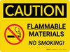 Caution: Flammable Materials No Smoking Landscape With Icon - Wall Sign